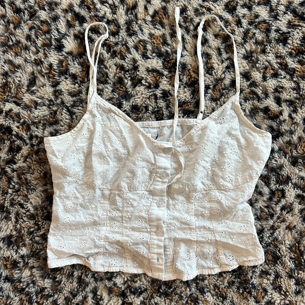 Elegant White Eyelet Camisole Top